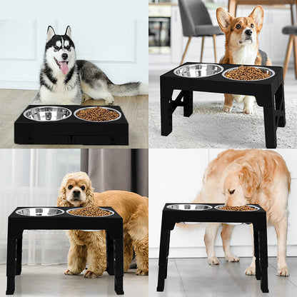 5 Height Adjustable Dog Bowl with Double Stainless Steel Bowls