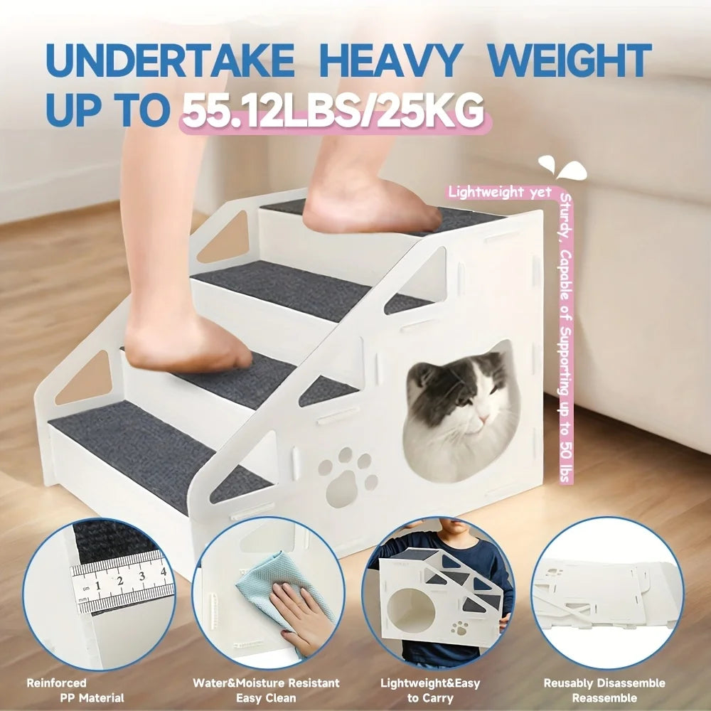 Portable Pet Stairs for Dogs & Cats – 3 or 4 Step Climbing Ramp for Beds, Sofas & Cars