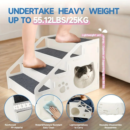 Portable Pet Stairs for Dogs & Cats – 3 or 4 Step Climbing Ramp for Beds, Sofas & Cars