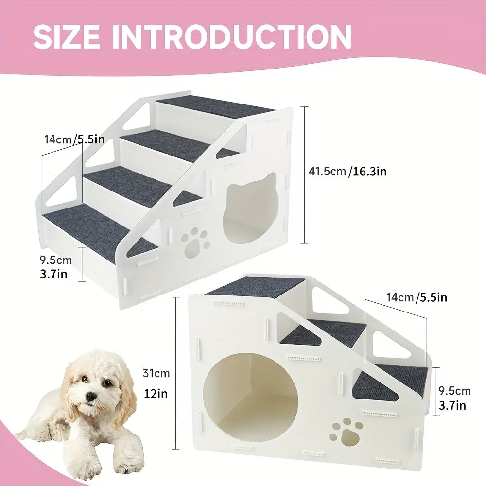Portable Pet Stairs for Dogs & Cats – 3 or 4 Step Climbing Ramp for Beds, Sofas & Cars